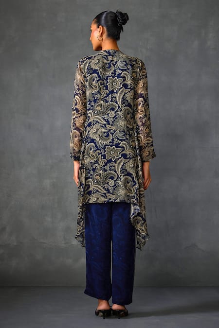 Shop Namrata Joshipura Blue Satin Beads, Embroidery Myrrah Paisley Print Asymmetric Kurta Pant Set at Aza Fashions Shop_Namrata Joshipura_Blue Satin Beads, Embroidery Myrrah Paisley Print Asymmetric Kurta Pant Set _at_Aza_Fashions