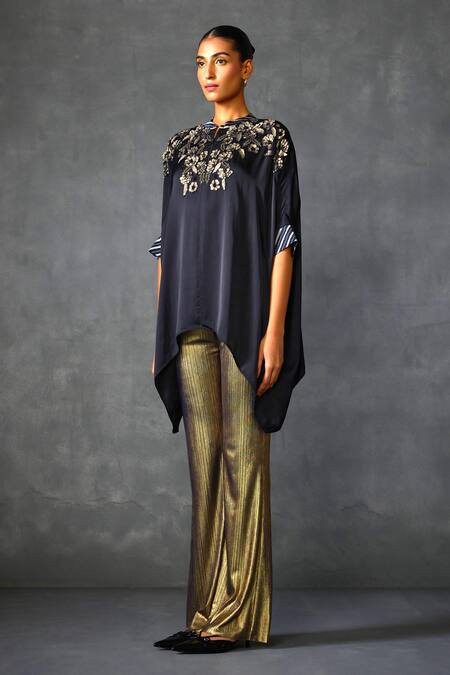 Buy Namrata Joshipura Blue Silk Embroidery, Sequins, Applique Round Neck Blossom Handkerchief Tunic Online at Aza Fashions Buy_Namrata Joshipura_Blue Silk Embroidery, Sequins, Applique Round Neck Blossom Handkerchief Tunic _Online_at_Aza_Fashions