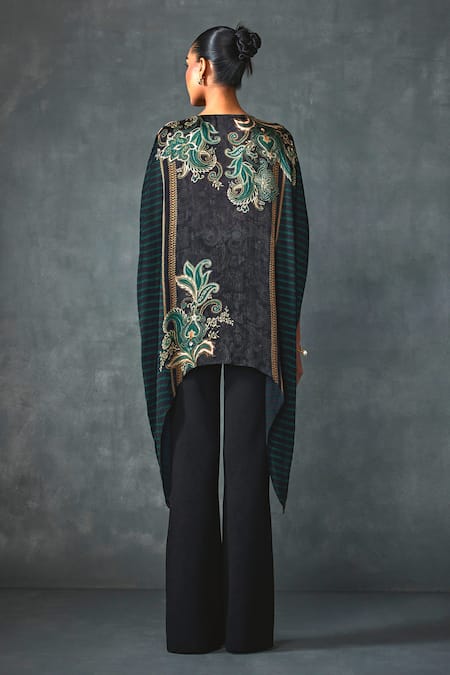 Shop Namrata Joshipura Black Crepe Sequins, Beads Round Neck Paisley Print Asymmetric Tunic at Aza Fashions Shop_Namrata Joshipura_Black Crepe Sequins, Beads Round Neck Paisley Print Asymmetric Tunic _at_Aza_Fashions