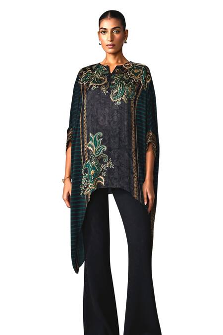 Namrata Joshipura Black Crepe Sequins, Beads Round Neck Paisley Print Asymmetric Tunic Online at Aza Fashions Namrata Joshipura_Black Crepe Sequins, Beads Round Neck Paisley Print Asymmetric Tunic _Online_at_Aza_Fashions