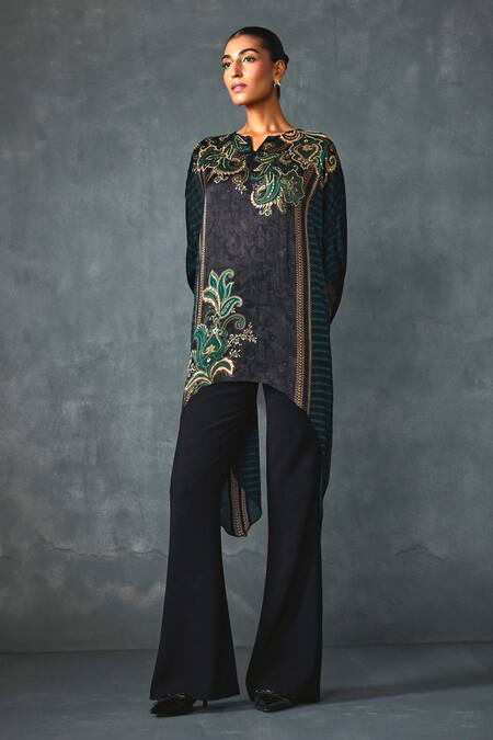 Buy Namrata Joshipura Black Crepe Sequins, Beads Round Neck Paisley Print Asymmetric Tunic Online at Aza Fashions Buy_Namrata Joshipura_Black Crepe Sequins, Beads Round Neck Paisley Print Asymmetric Tunic _Online_at_Aza_Fashions