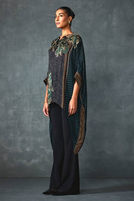 Shop Namrata Joshipura Black Crepe Sequins, Beads Round Neck Paisley Print Asymmetric Tunic Online at Aza Fashions Shop_Namrata Joshipura_Black Crepe Sequins, Beads Round Neck Paisley Print Asymmetric Tunic _Online_at_Aza_Fashions