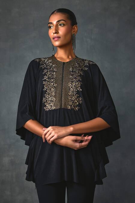 Namrata Joshipura Black Georgette Sequins, Beads Round Neck Lattice Cluster Tunic at Aza Fashions Namrata Joshipura_Black Georgette Sequins, Beads Round Neck Lattice Cluster Tunic _at_Aza_Fashions