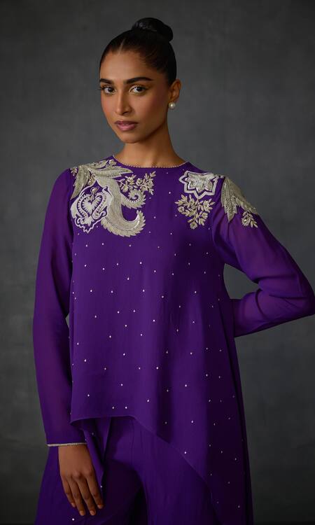Buy Namrata Joshipura Purple Georgette Sequins, Beads Round Neck Peizuli Embellished High-low Tunic Online at Aza Fashions Buy_Namrata Joshipura_Purple Georgette Sequins, Beads Round Neck Peizuli Embellished High-low Tunic _Online_at_Aza_Fashions