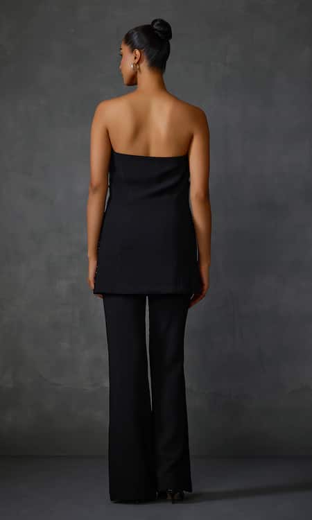 Shop_Namrata Joshipura_Black Jersey Embroidery Lattice Bead Applique Corset Top With Flared Pant _at_Aza_Fashions