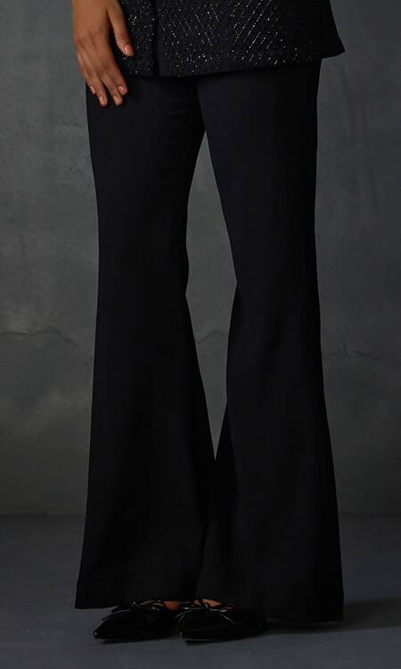 Namrata Joshipura_Black Jersey Embroidery Lattice Bead Applique Corset Top With Flared Pant _Online_at_Aza_Fashions