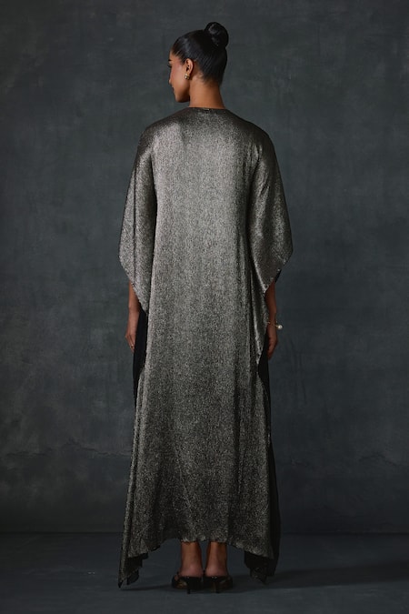 Shop Namrata Joshipura Gold Chiffon Sequins, Beads Round Neck Peizuli Embellished Textured Kaftan at Aza Fashions Shop_Namrata Joshipura_Gold Chiffon Sequins, Beads Round Neck Peizuli Embellished Textured Kaftan _at_Aza_Fashions