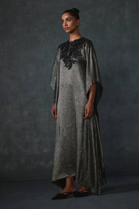 Buy Namrata Joshipura Gold Chiffon Sequins, Beads Round Neck Peizuli Embellished Textured Kaftan Online at Aza Fashions Buy_Namrata Joshipura_Gold Chiffon Sequins, Beads Round Neck Peizuli Embellished Textured Kaftan _Online_at_Aza_Fashions