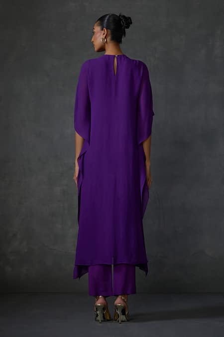 Shop Namrata Joshipura Purple Georgette Sequins, Beads Round Neck Peizuli Embellished Kaftan With Pant at Aza Fashions Shop_Namrata Joshipura_Purple Georgette Sequins, Beads Round Neck Peizuli Embellished Kaftan With Pant _at_Aza_Fashions