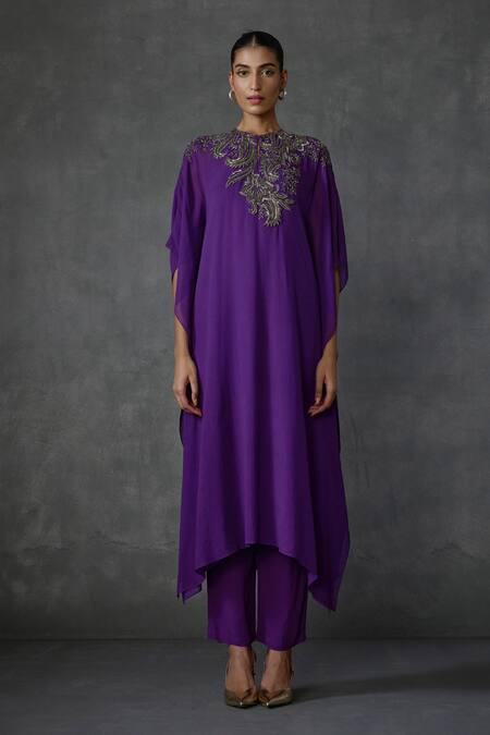 Buy Namrata Joshipura Purple Georgette Sequins, Beads Round Neck Peizuli Embellished Kaftan With Pant Online at Aza Fashions Buy_Namrata Joshipura_Purple Georgette Sequins, Beads Round Neck Peizuli Embellished Kaftan With Pant _Online_at_Aza_Fashions