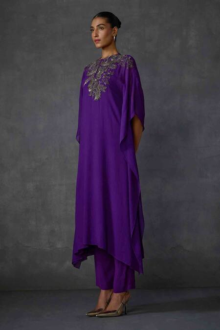 Shop Namrata Joshipura Purple Georgette Sequins, Beads Round Neck Peizuli Embellished Kaftan With Pant Online at Aza Fashions Shop_Namrata Joshipura_Purple Georgette Sequins, Beads Round Neck Peizuli Embellished Kaftan With Pant _Online_at_Aza_Fashions