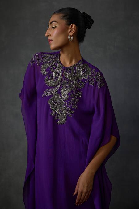 Namrata Joshipura Purple Georgette Sequins, Beads Round Neck Peizuli Embellished Kaftan With Pant at Aza Fashions Namrata Joshipura_Purple Georgette Sequins, Beads Round Neck Peizuli Embellished Kaftan With Pant _at_Aza_Fashions