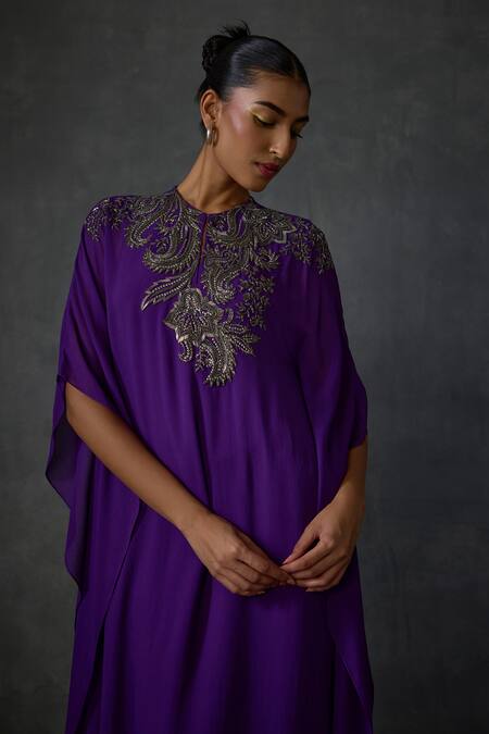 Buy Namrata Joshipura Purple Georgette Sequins, Beads Round Neck Peizuli Embellished Kaftan With Pant Buy_Namrata Joshipura_Purple Georgette Sequins, Beads Round Neck Peizuli Embellished Kaftan With Pant