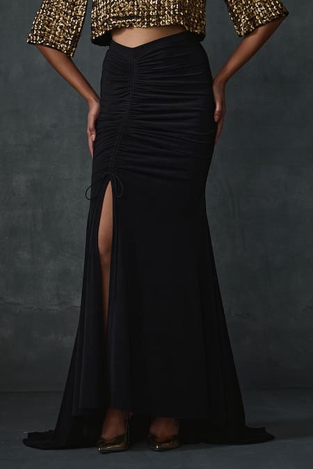 Buy Namrata Joshipura Black Jersey Sequins, Beads Round Bark Embellished Crop Top With Mermaid Skirt Online at Aza Fashions Buy_Namrata Joshipura_Black Jersey Sequins, Beads Round Bark Embellished Crop Top With Mermaid Skirt _Online_at_Aza_Fashions