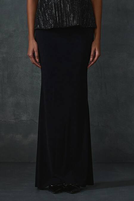 Namrata Joshipura Black Jersey Beads Collared Glissara Peplum Top With Skirt Online at Aza Fashions Namrata Joshipura_Black Jersey Beads Collared Glissara Peplum Top With Skirt _Online_at_Aza_Fashions