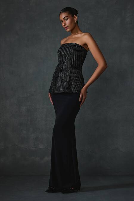 Buy Namrata Joshipura Black Jersey Beads Collared Glissara Peplum Top With Skirt Online at Aza Fashions Buy_Namrata Joshipura_Black Jersey Beads Collared Glissara Peplum Top With Skirt _Online_at_Aza_Fashions