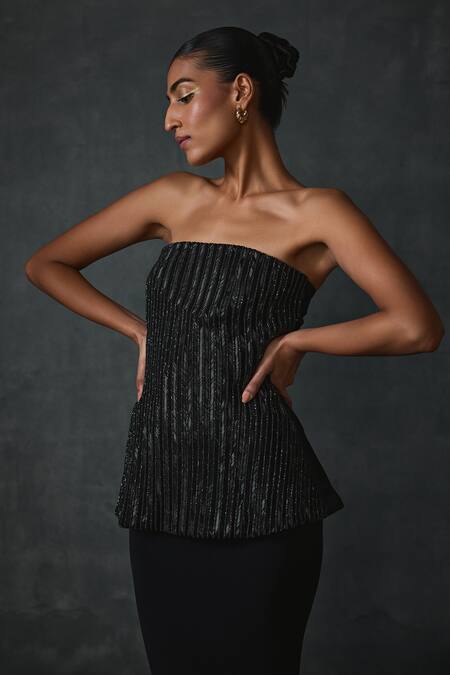 Shop Namrata Joshipura Black Jersey Beads Collared Glissara Peplum Top With Skirt Online at Aza Fashions Shop_Namrata Joshipura_Black Jersey Beads Collared Glissara Peplum Top With Skirt _Online_at_Aza_Fashions