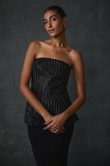 Namrata Joshipura Black Jersey Beads Collared Glissara Peplum Top With Skirt at Aza Fashions Namrata Joshipura_Black Jersey Beads Collared Glissara Peplum Top With Skirt _at_Aza_Fashions