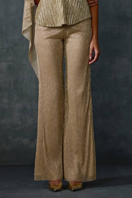 Namrata Joshipura Gold Crepe Beads One Shoulder Glissara Peplum Top With Pant Online at Aza Fashions Namrata Joshipura_Gold Crepe Beads One Shoulder Glissara Peplum Top With Pant _Online_at_Aza_Fashions