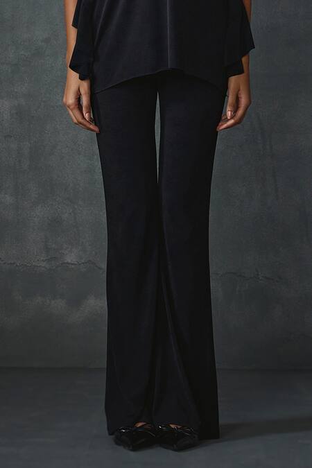 Namrata Joshipura_Black Jersey Embroidery Round Neck Lattice Floral Embellished Tunic With Pant _Online_at_Aza_Fashions