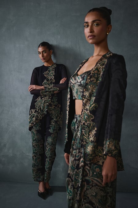 Namrata Joshipura Black Georgette Embroidery Round Neck Paisley Tunic With Pant Online at Aza Fashions Namrata Joshipura_Black Georgette Embroidery Round Neck Paisley Tunic With Pant _Online_at_Aza_Fashions