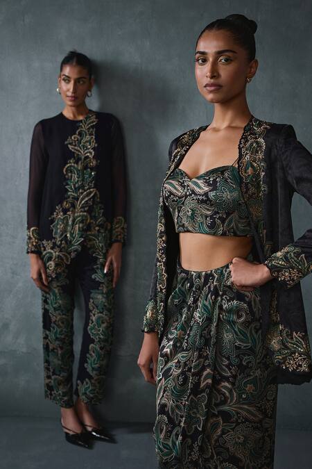 Buy Namrata Joshipura Black Georgette Embroidery Round Neck Paisley Tunic With Pant Online at Aza Fashions Buy_Namrata Joshipura_Black Georgette Embroidery Round Neck Paisley Tunic With Pant _Online_at_Aza_Fashions