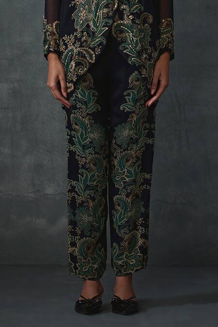 Shop Namrata Joshipura Black Georgette Embroidery Round Neck Paisley Tunic With Pant Online at Aza Fashions Shop_Namrata Joshipura_Black Georgette Embroidery Round Neck Paisley Tunic With Pant _Online_at_Aza_Fashions