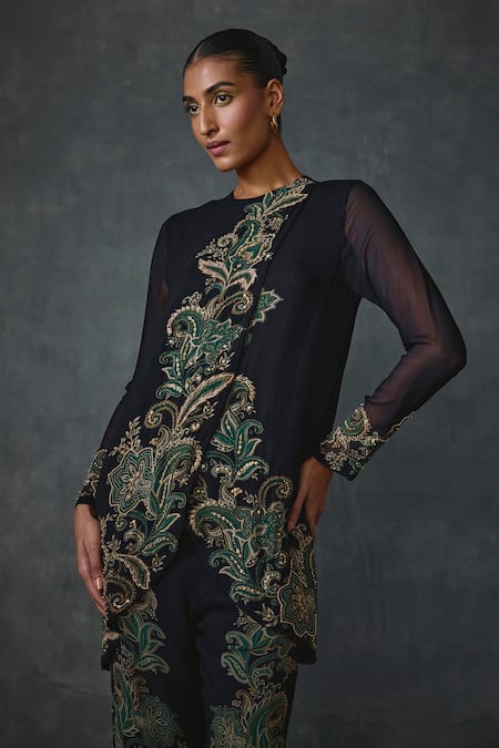 Namrata Joshipura Black Georgette Embroidery Round Neck Paisley Tunic With Pant at Aza Fashions Namrata Joshipura_Black Georgette Embroidery Round Neck Paisley Tunic With Pant _at_Aza_Fashions
