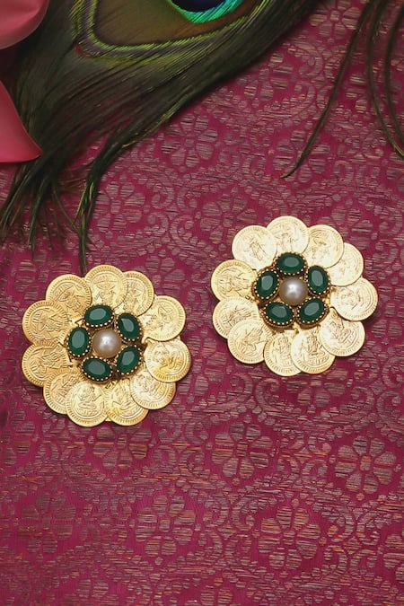 SUHANI PITTIE Embossed Floral Carved Studs 