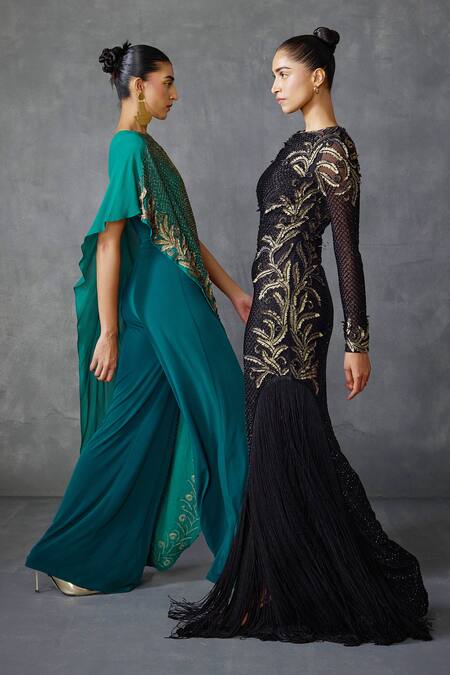 Buy Namrata Joshipura Black Georgette Beads Round Neck Autumn Fern Detailed Gown Online at Aza Fashions Buy_Namrata Joshipura_Black Georgette Beads Round Neck Autumn Fern Detailed Gown _Online_at_Aza_Fashions