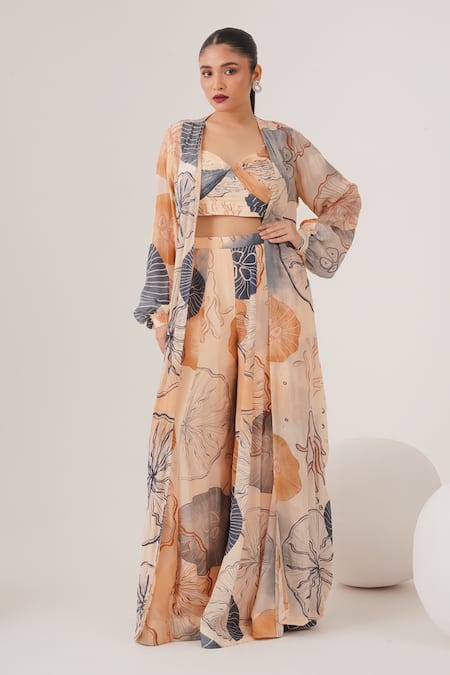 LABEL SHRISTI CHETANI Abstract Print Cape & Pant Set 