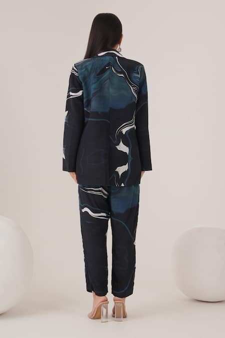Label Shristi Chetani Abstract Swirl Print Blazer Pant Set 