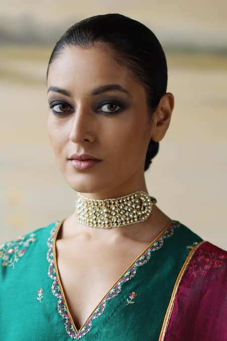 MAISARA JEWELRY Gold Plated Pearl Mayura Jaal Jadau And Embellished Choker 