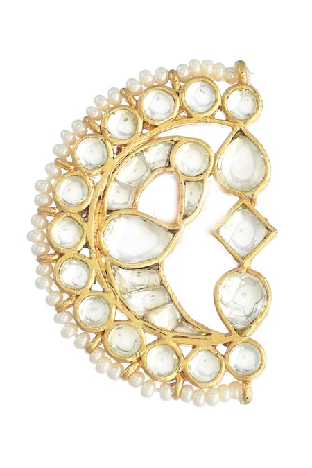 Shop_MAISARA JEWELRY_Gold Plated Diamonds, Pearls Kundan Peacock Earrings_Online_at_Aza_Fashions