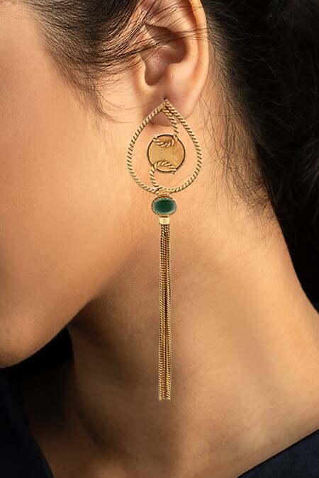 Suhani Pittie_White Crystals, Stones Shield Coin Motif Earrings _Online_at_Aza_Fashions