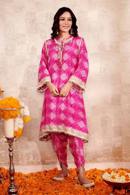 Shop Rainas Pink Cotton, Silk Embroidery, Lace Round Neck Printed Kurta And Pant Set Online at Aza Fashions Shop_Rainas_Pink Cotton, Silk Embroidery, Lace Round Neck Printed Kurta And Pant Set_Online_at_Aza_Fashions