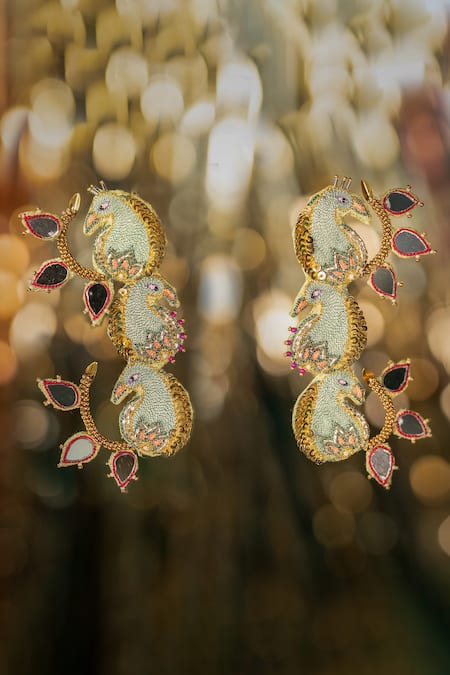 Krutiarts Aampanna Embroidered Peacock Earrings 