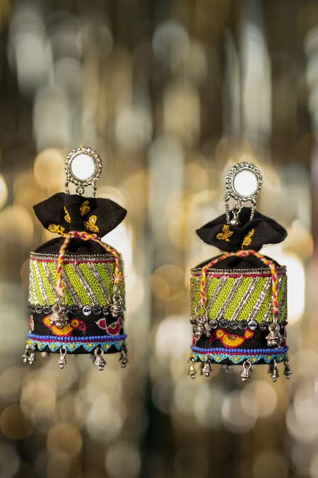 Krutiarts Kaala Khatta Thread Embroidered Potli Jhumkas 
