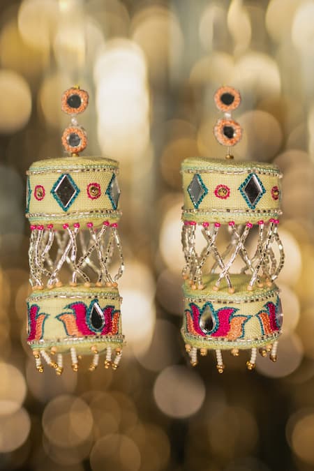 Krutiarts Banta Soda Embroidered Layered Jhumkas 