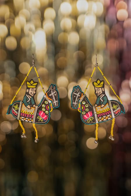 Krutiarts Kokum Puppet Horse Embroidered Earrings 