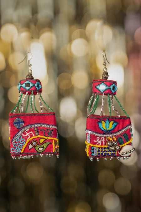 Krutiarts Rooh Afza Embroidered Layered Potli Jhumkas 
