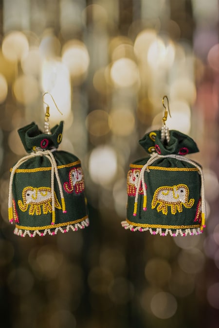 Krutiarts Jaljeera Elephant Embroidered Potli Jhumkas 