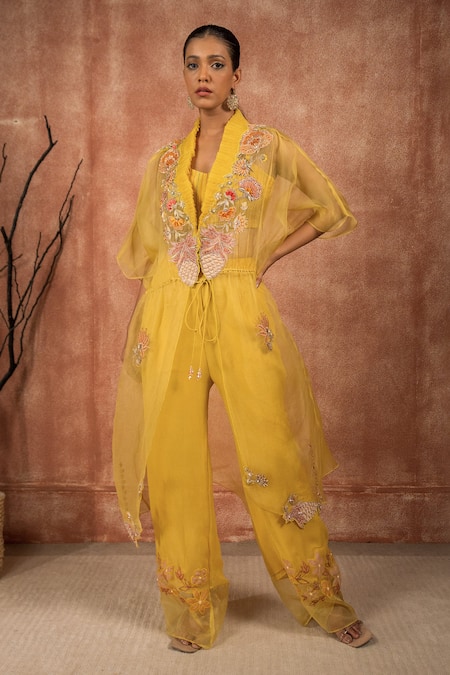 Shreeka Floral Applique Embroidered Kaftan Pant Set 