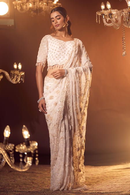 Azeera Kareen Floral Jaal Embroidered Saree With Blouse