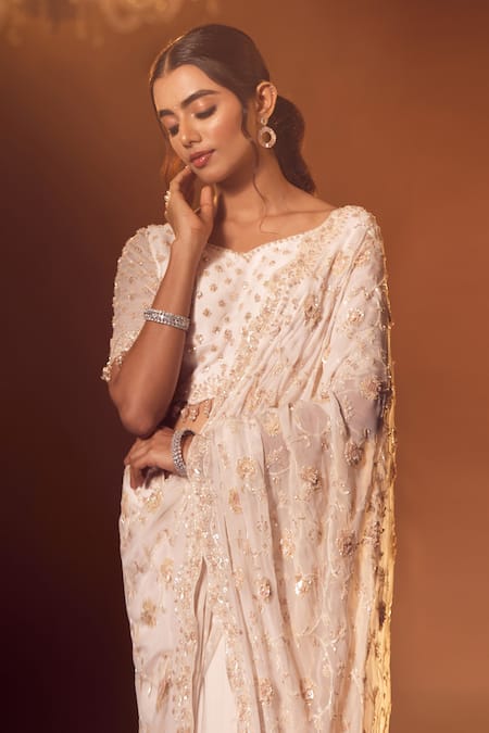 Shop_Azeera_Pink Silk Cut Work, Sequins, Stones, Kareen Floral Jaal With Blouse _Online_at_Aza_Fashions