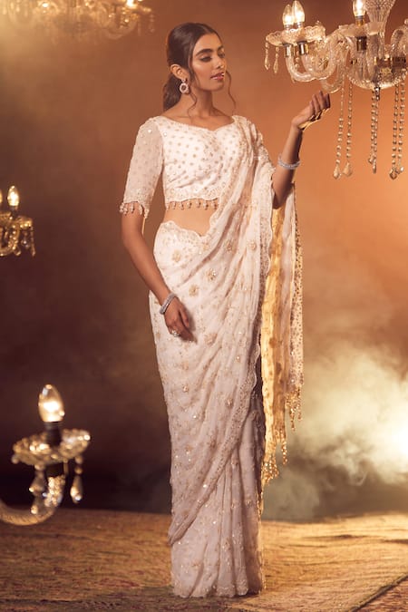 Buy_Azeera_Pink Silk Cut Work, Sequins, Stones, Kareen Floral Jaal With Blouse 