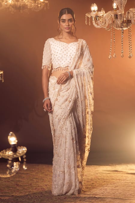 Shop_Azeera_Pink Silk Cut Work, Sequins, Stones, Kareen Floral Jaal With Blouse 