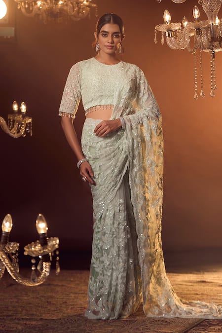 Azeera Floral Jaal Embroidered Saree With Blouse