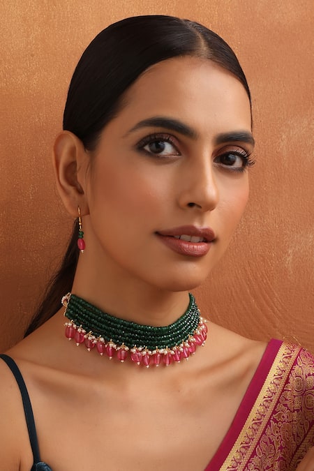 Swabhimann_Green Beads Choker Set _Online_at_Aza_Fashions