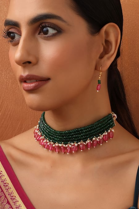 Buy_Swabhimann_Green Beads Choker Set _Online_at_Aza_Fashions